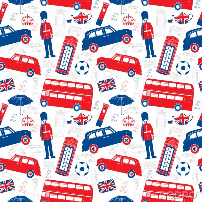 Sticker Londen symbolen - Icons - Seamless vector patten - Silhouet