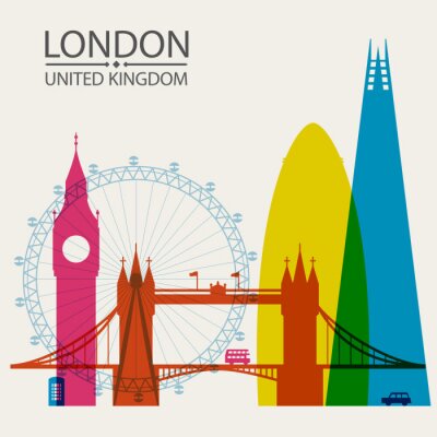 Sticker London city skyline silhouet achtergrond, vector illustratie