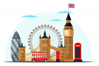 Sticker London cityscape flat vector color illustration