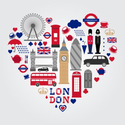 Sticker London Hearth symbool set. UK icoon collectie.