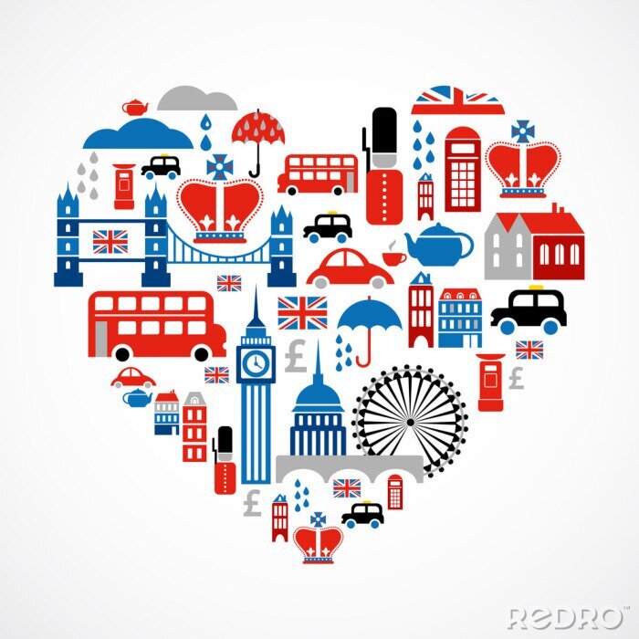 Sticker London liefde - hart met veel vector iconen
