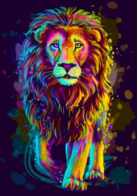 Lopende leeuw in de kleuren van de regenboog