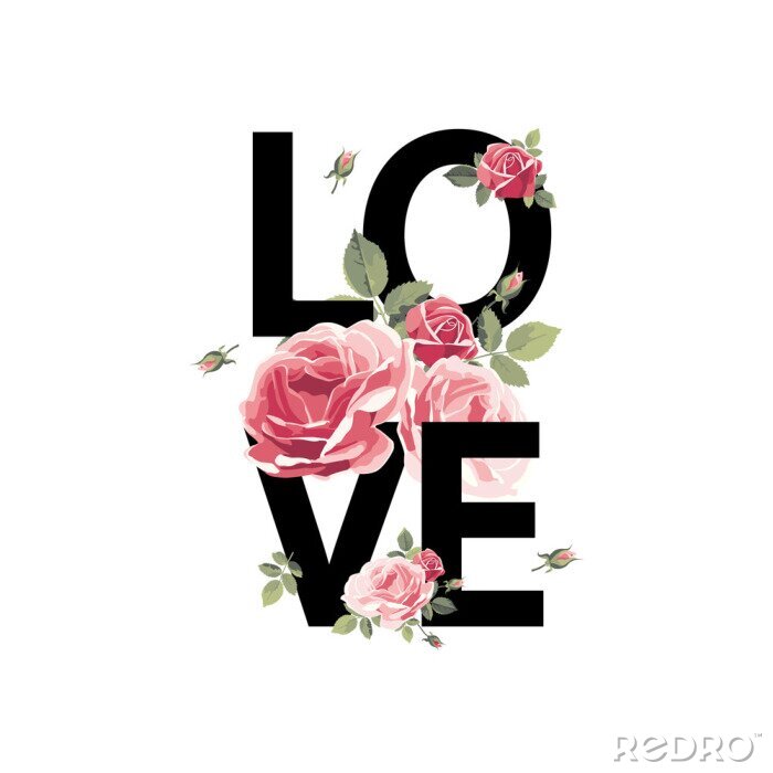 Sticker LOVE inscriptie met rozen