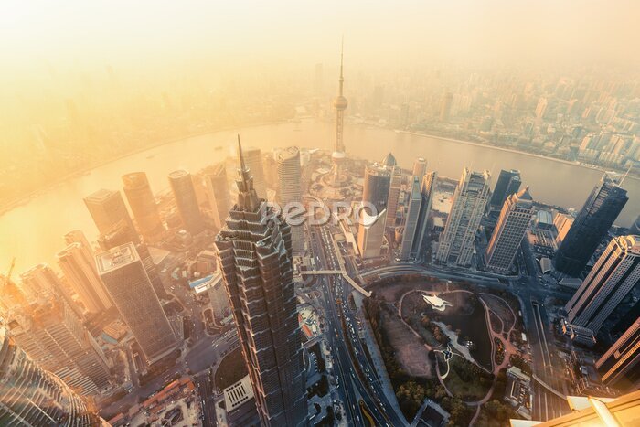 Sticker Luchtfoto van Shanghai