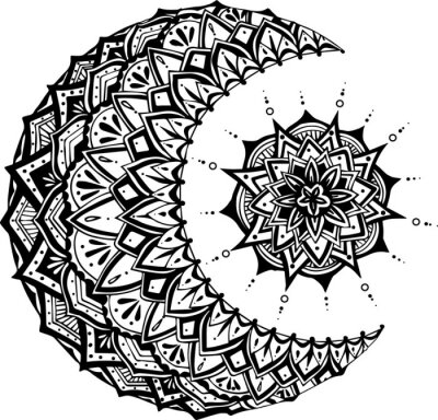 Sticker Maan en de zon op een zwarte achtergrond. vector illustratie