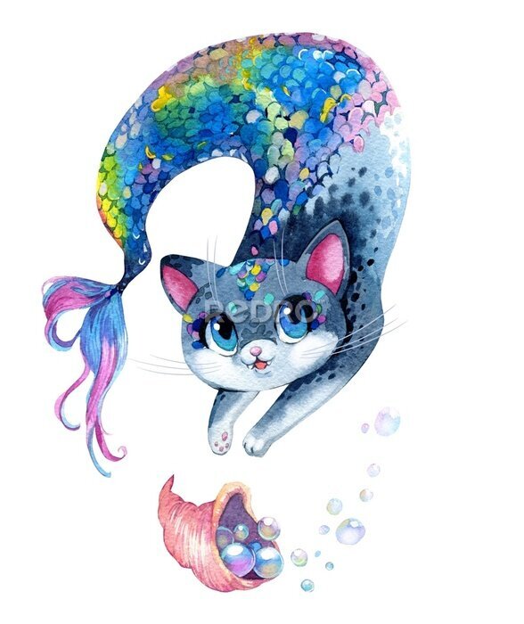 Sticker Magische kat zeemeermin