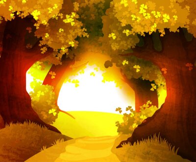 Sticker Magische zonsondergang in het bos