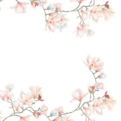 Sticker Magnolia op een witte achtergrond met blauwe bloemblaadjes