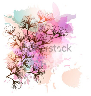 Sticker Magnolia's op een veelkleurige achtergrond