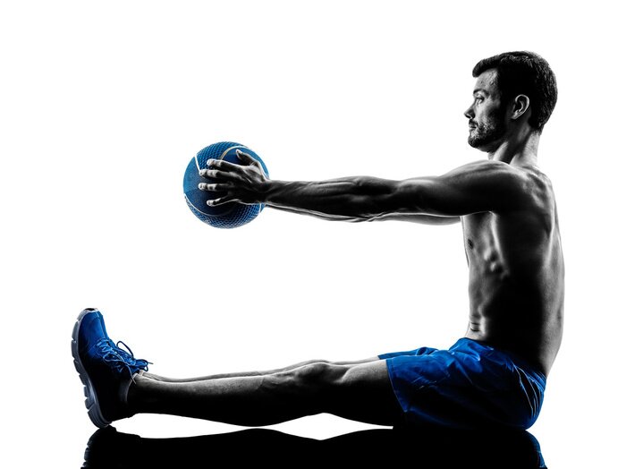 Sticker man te oefenen fitness gewichten silhouet