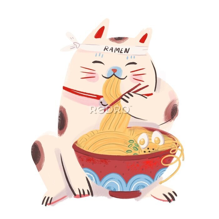 Sticker Manekineko die ramen eet