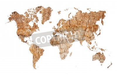 Sticker Map of the world with continents from dry deserted soil