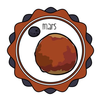 Sticker Mars-planeet met minimalistische afbeelding van de maan