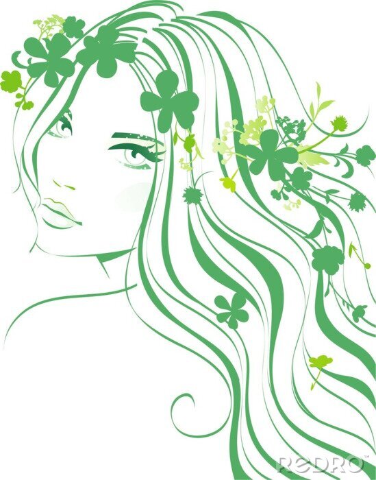 Sticker Meisje met bloemen in het haar