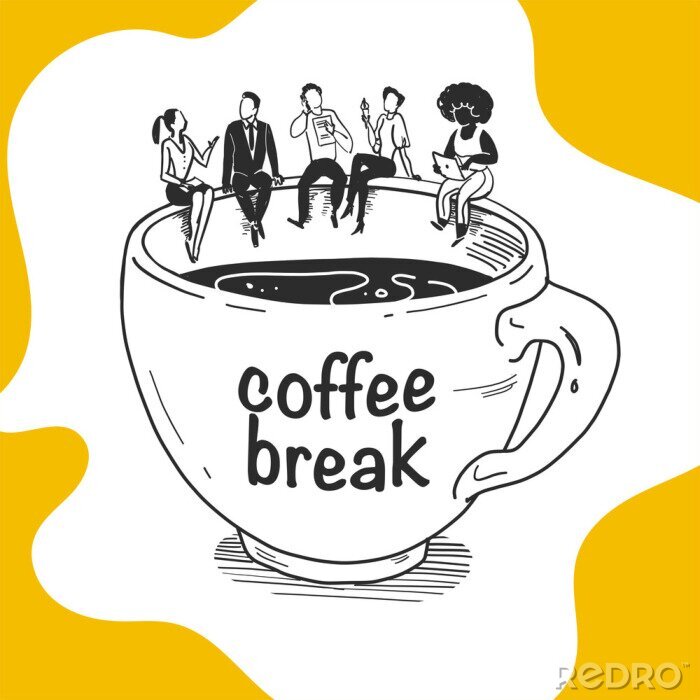 Sticker Mensen zitten op een kopje met koffie