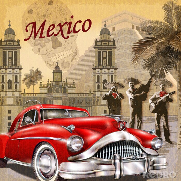 Sticker Mexico retro poster.