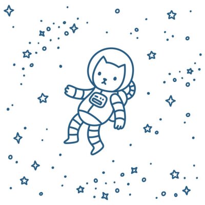 Sticker Minimalistische afbeeldingen van de kosmonaut van de babykat