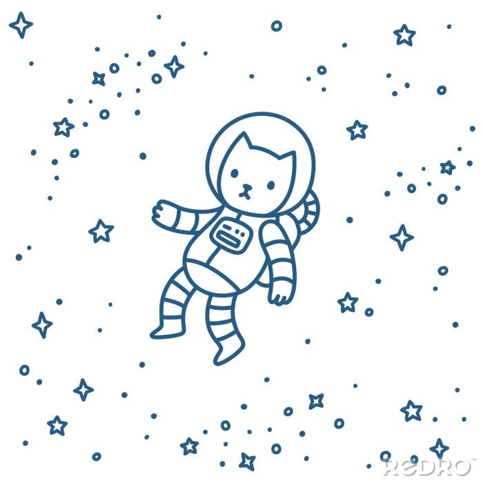 Sticker Minimalistische afbeeldingen van de kosmonaut van de babykat