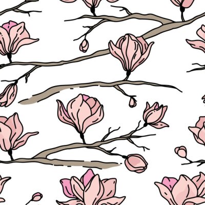 Sticker Minimalistische illustratie met magnolia's