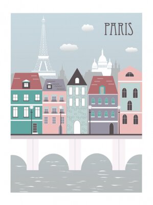 Poster Minimalistische, kleurrijke huurkazernes in Parijs