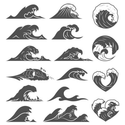 Sticker Minimalistische tekeningen met zeegolven