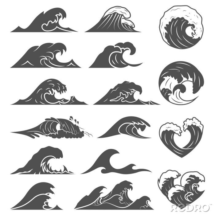 Sticker Minimalistische tekeningen met zeegolven