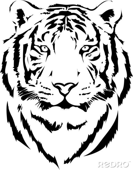 Sticker Minimalistische tijger zwarte en witte kleuren