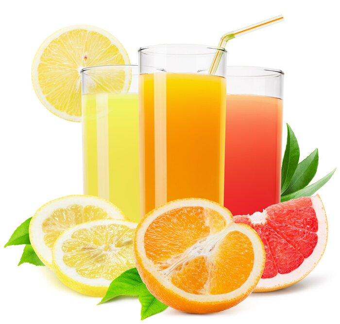 Sticker mix van vruchtensappen die op de witte achtergrond