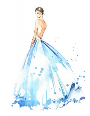 Model in een blauwe jurk