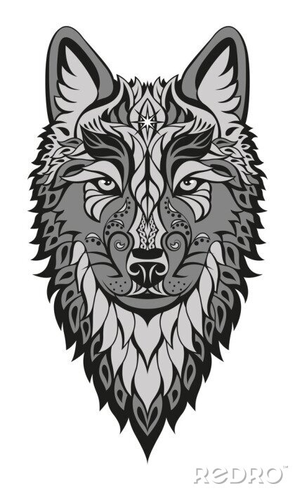 Sticker Modern abstract character wolf head drawing on white background for print design. Artistic vector illustration.