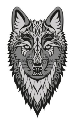 Sticker Modern abstract character wolf head drawing on white background for print design. Artistic vector illustration.