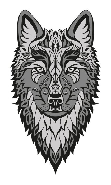 Sticker Modern abstract character wolf head drawing on white background for print design. Artistic vector illustration.