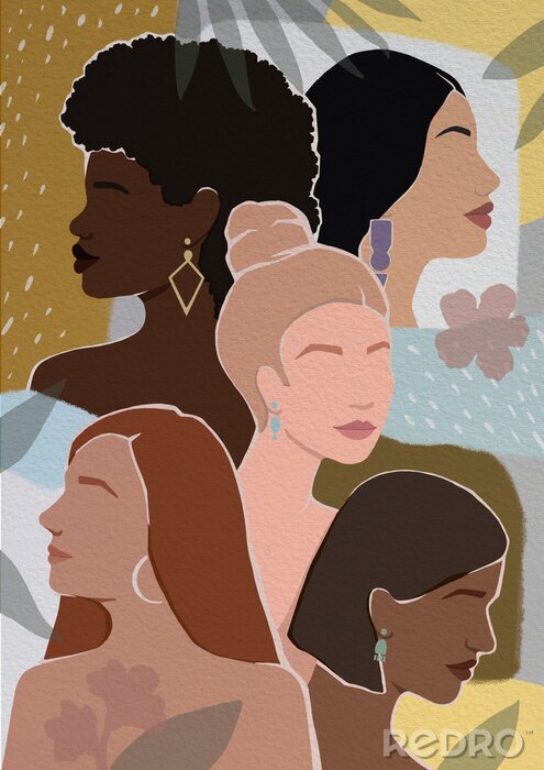 Sticker Modern concept van vrouwen met verschillende huidskleur