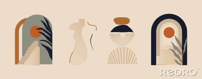 Sticker Modern minimalist abstract aesthetic illustrations. Bohemian style wall decor. Collection of contemporary artistic prints. 