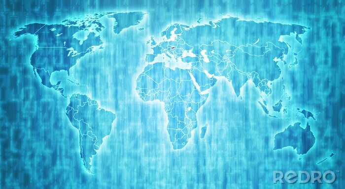 Sticker Moderne blauwe wereldkaart