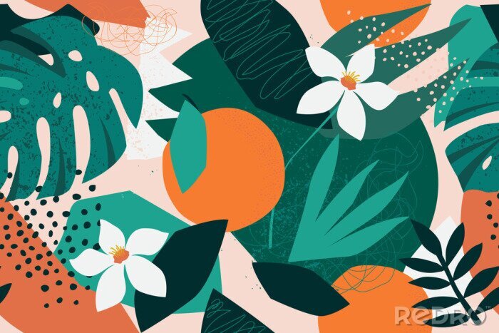 Sticker Moderne collage met bloemenpatroon