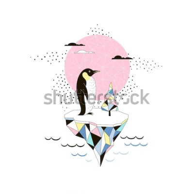 Sticker Moderne graphics met een pinguïn op een ijsschots