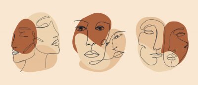 Modieuze menselijke gezichten in minimalistische line-art stijl