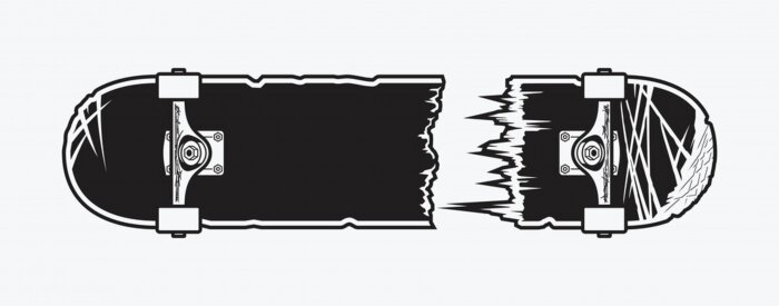 Sticker Monochrome broken skateboard design. Vector illustration.