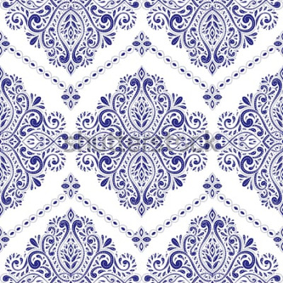 Sticker Mooi blauw en wit bloemen naadloos patroon. Vintage, Paisley-elementen. Traditionele, etnische, Turkse, Indiase motieven. Geweldig voor stof en textiel, behang, verpakking of elk gewenst idee.