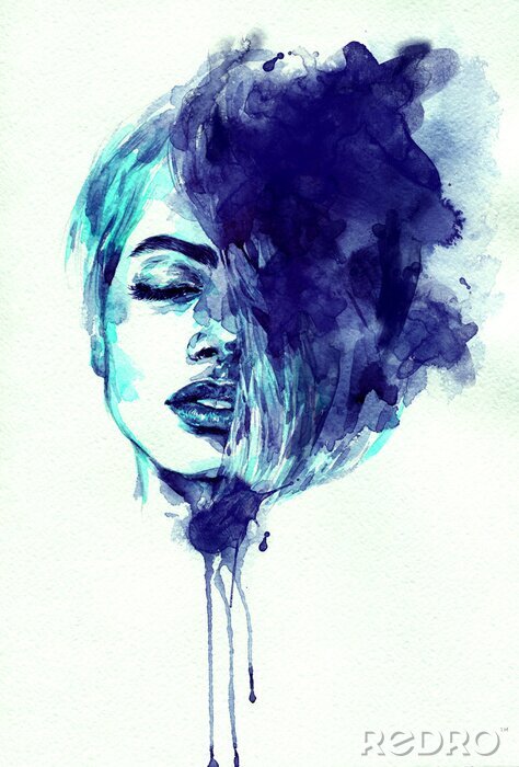 Sticker mooie vrouw gezicht. abstracte aquarel. mode-illustratie