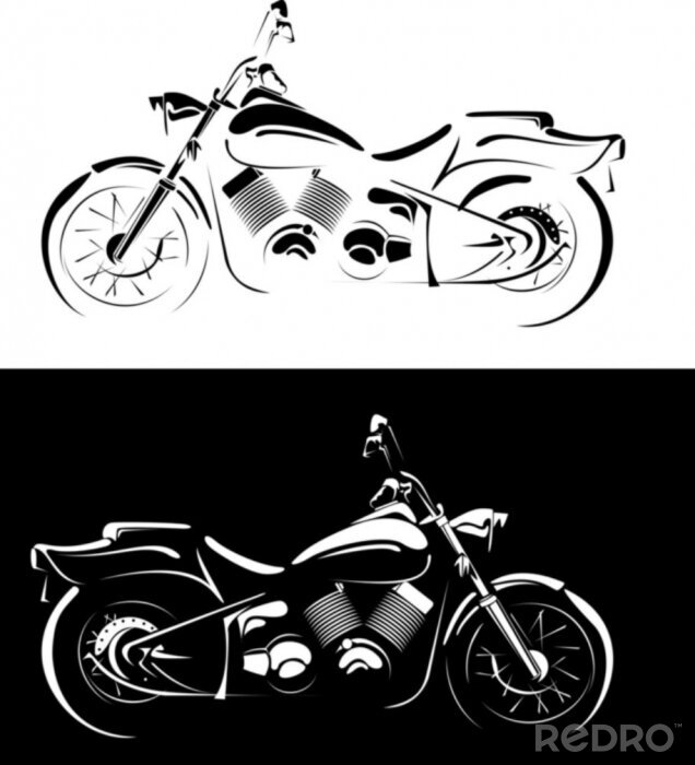 Sticker Motorfiets is geïsoleerd op witte en zwarte achtergrond