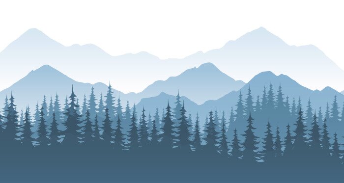 Sticker Mountain forest, vector landscape illustration