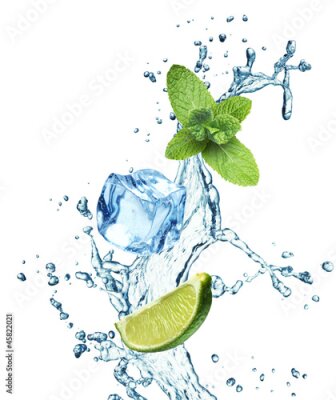 Sticker Muntblaadjes, limoen en ijsblokjes