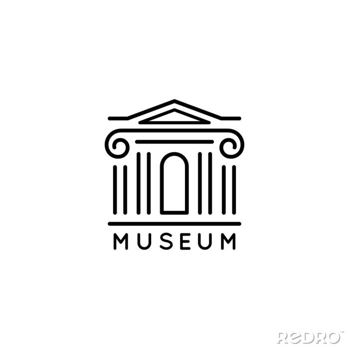 Sticker Museum logo Is in a trendy minimal linear style. Vector icon of a Bank building with columns. Simple emblem
