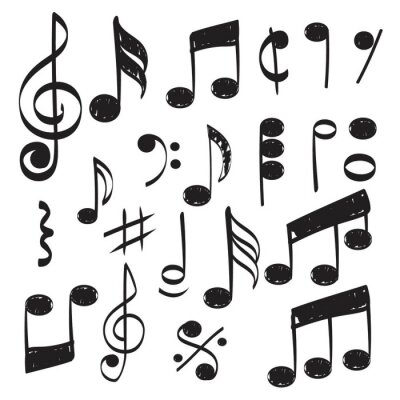 Sticker Music note. Doodles sketch musical vector hand drawn pictures isolated. Illustration of musical note symbol, doodle sketch sound and music