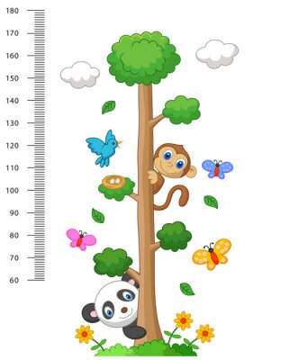 Sticker Muur meter met drie en wilde dieren