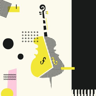 Muziek kleurrijke achtergrond met violoncel geïsoleerde vectorillustratie. Geometrische muziekfestivalaffiche, creatief celloontwerp