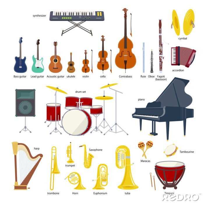 Sticker Muziekinstrument vector illustratie set