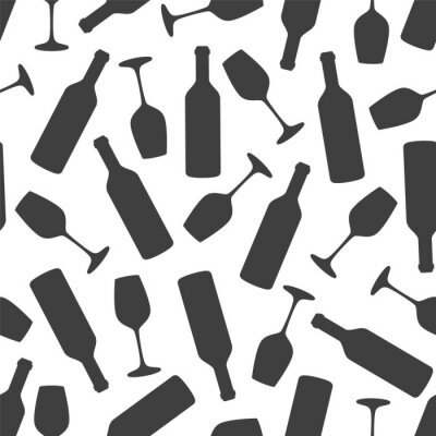 Behang Naadloos patroon - glas wijn en een fles